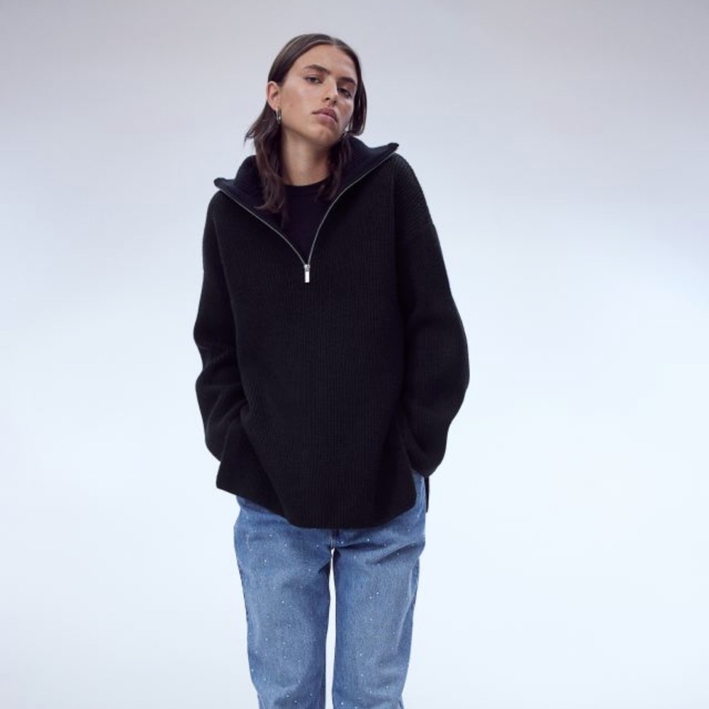 H&M Rib knot half-zip sweater size L - Picture 3 of 7